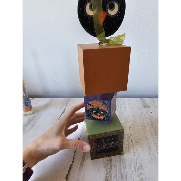 Jo-ann pumpkin block owl Halloween decor large unique shabby chic - Picture 5 of 7